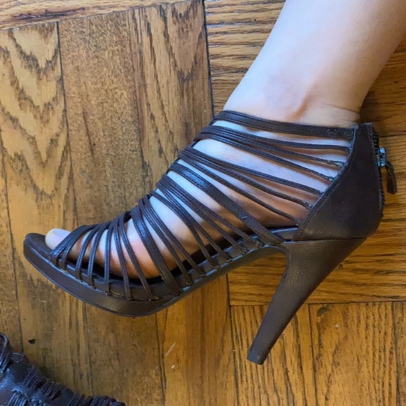 Zara brown strappy high heel platform Roman sandals - Picture 1 of 9
